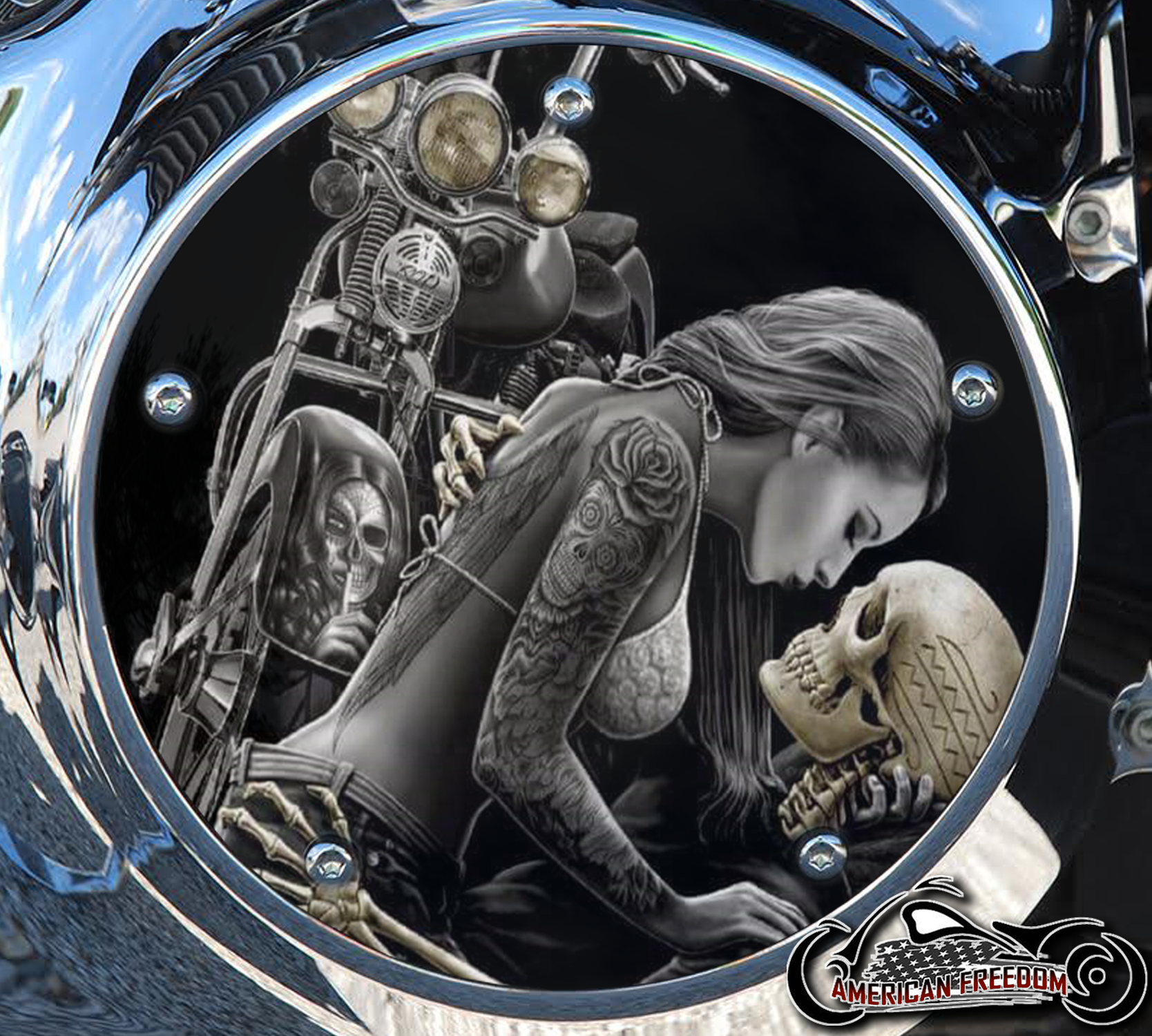 Custom Derby Cover - Biker & Skeleton